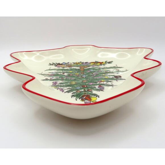 Vintage Spode Christmas Tree Red Trim Tray 7.5" Holiday Serving Dish England - Picture 7 of 12